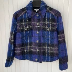 Veronica Beard Emmons Flannel Plaid Wool Jacket Size 0 Shacket Purple Black